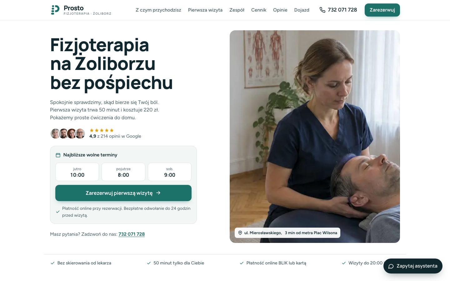 Strona gabinetu fizjoterapii