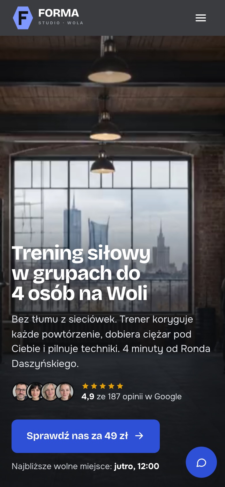 Strona: Studio treningowe, widok na telefonie